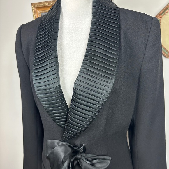 Vintage Albert Makali x Cache Black Blazer Satin Pleated Collar - SIZE 6 Bow Tie - Picture 3 of 7